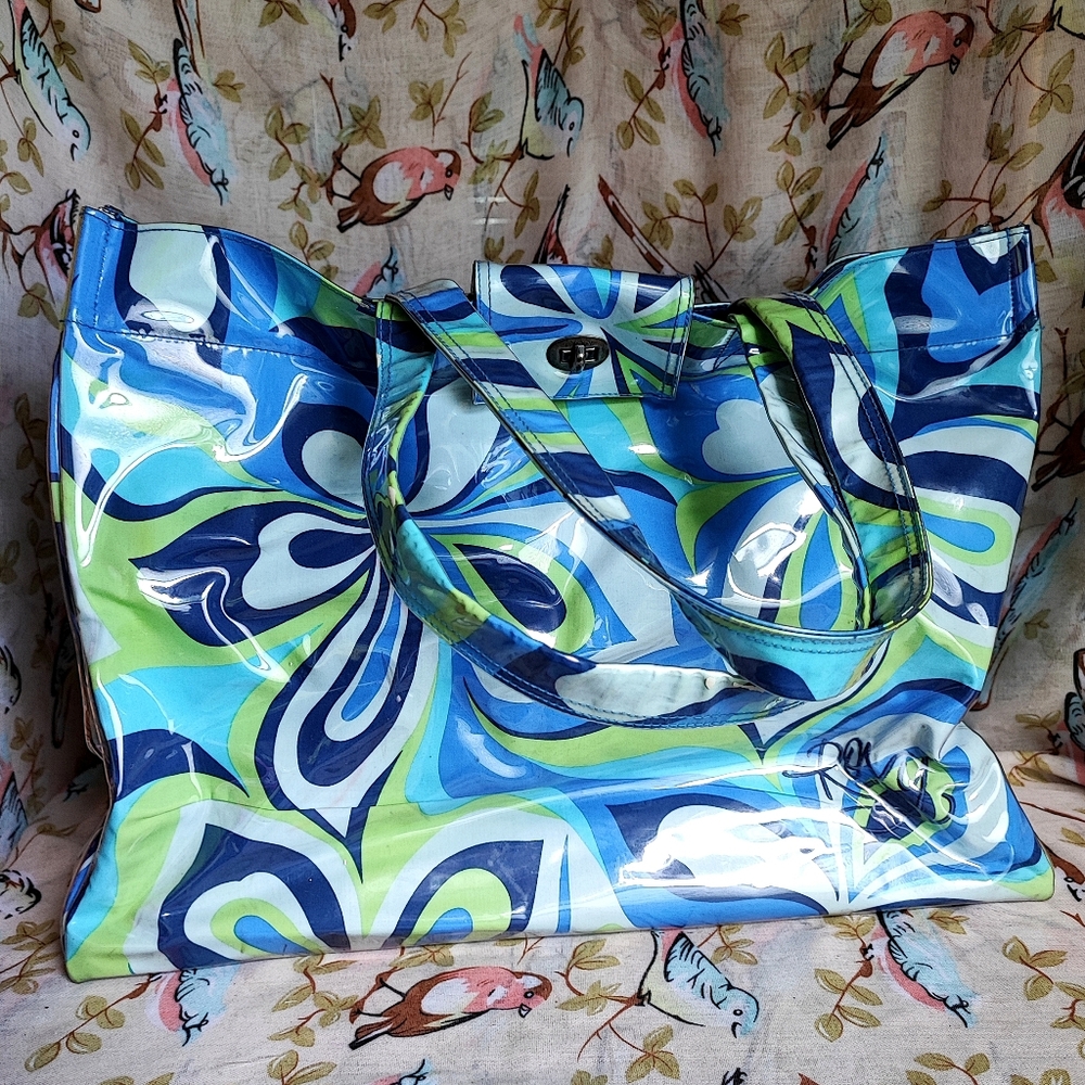 Vintage Roxy Wild Floral 1960s Vibe Flower Power Vinyl Plastic Cover Travel Tote - Picture 7 of 16